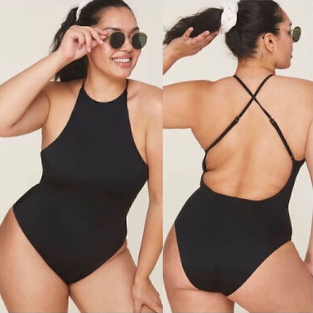 Andie Swim The Asbury One Piece Glossy Eco Nylon Black Classic Size S NWT